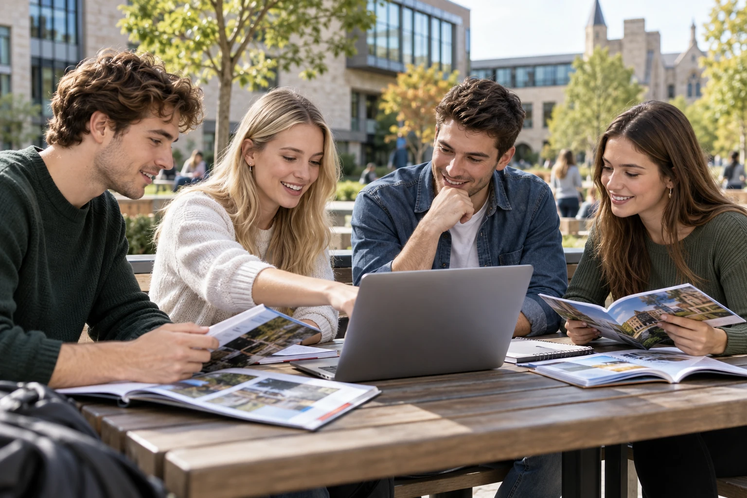 Students comparing university courses
