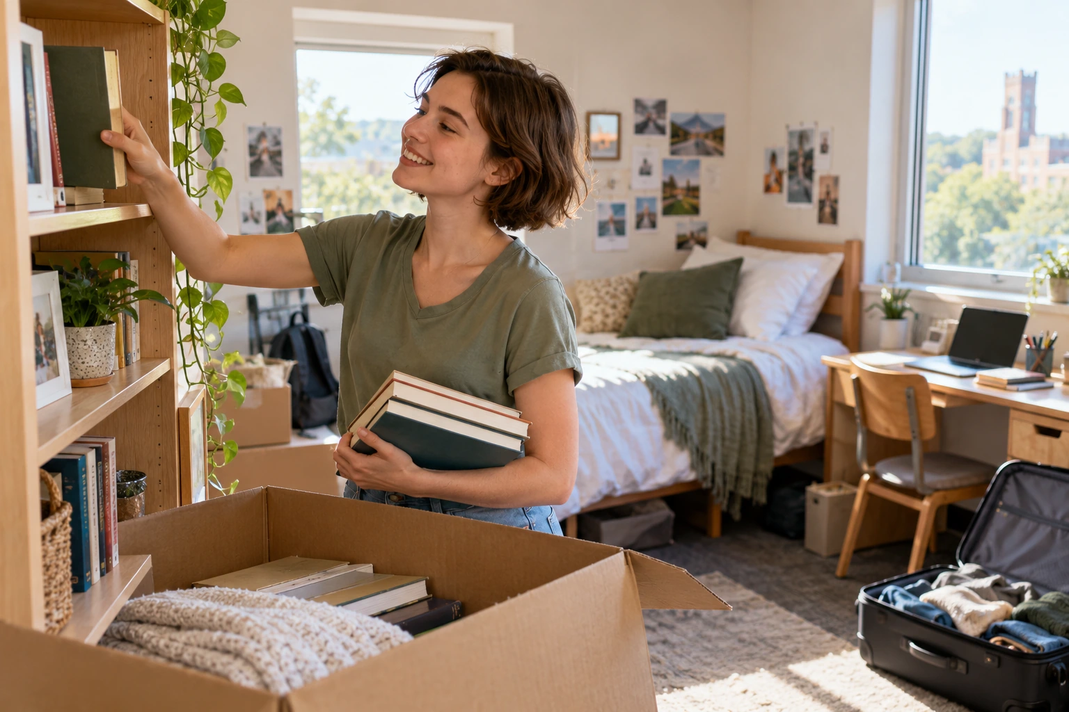 Student settling into university accommodation