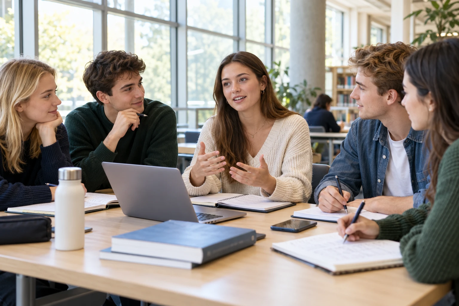 Students practising a university interview